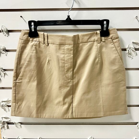 Shona Joy Sabato Cotton Blend Low Rise Micro Mini Skirt Khaki Beige Women's US 2 - Picture 2 of 5